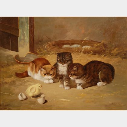 Awry V. Bergen (German, 1886-1950) Kittens and Chick