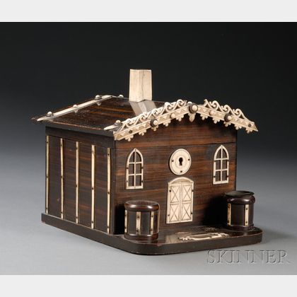 Whimsical Cottage-form Faux Grained and Bone-accented Cigar Box
