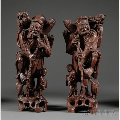 Pair of Carved Rosewood Figures