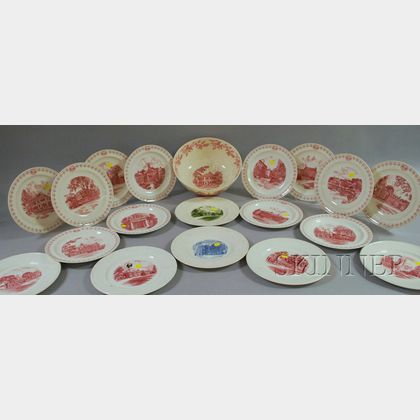 Eighteen Wedgwood Massachusetts Prep School Ceramic Plates and a Punch Bowl