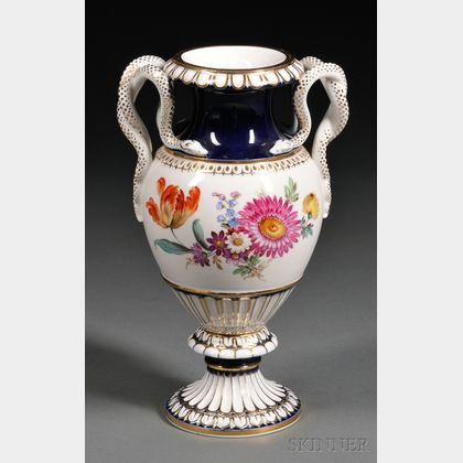 Meissen Porcelain Snake-handled Vase