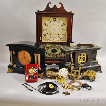 E. Terry & Sons Pillar and Scroll Clock and Various Clock Parts