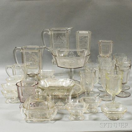 Group of Mostly Deer and Pine-pattern Colorless Pressed Glass. Estimate $300-500