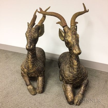 Pair of Giltwood Deer