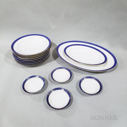 Set of Fourteen English Cobalt-rimmed Porcelain Tableware Items