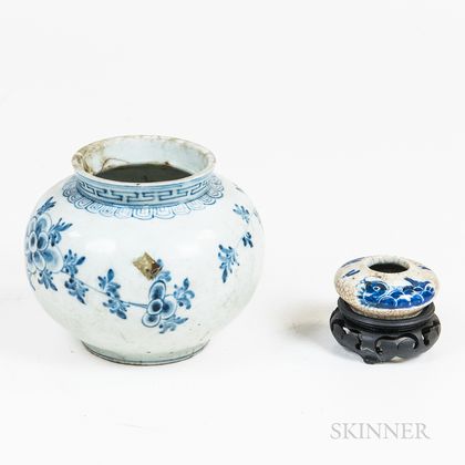Chinese Blue and White Porcelain Vase and a Brush Washer
