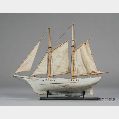 Painted Wooden Ketch Pond Boat Model