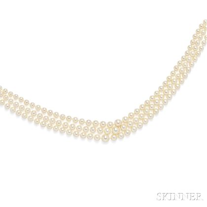 Cultured Pearl Three-strand Necklace, Mikimoto