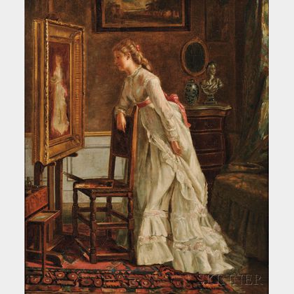 Eleanor Cunningham Bannister (American, 1858-1939) Admiring Her Own Portrait/A Self Portrait