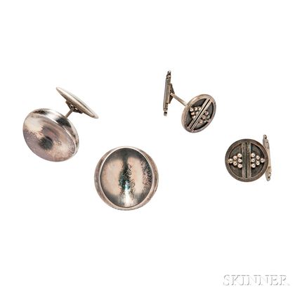Two Pairs of Sterling Silver Cuff Links, Georg Jensen