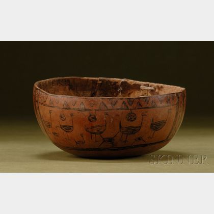 Pre-Columbian Pyro-Engraved Gourd Bowl