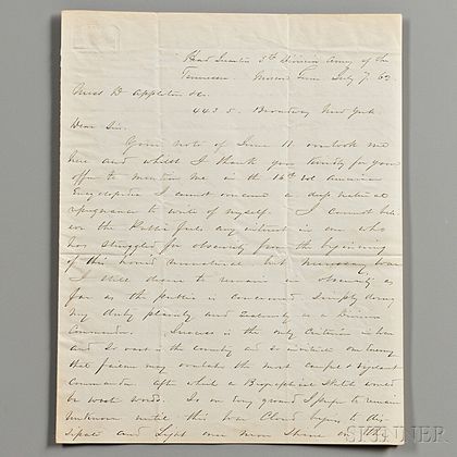 Sherman, William Tecumseh (1820-1891) Autograph Letter Signed, Moscow, Tennessee, 7 July 1862.