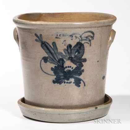 Four-gallon Cobalt-decorated Stoneware Flowerpot and Undertray