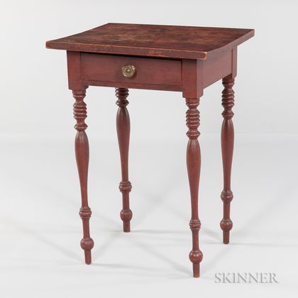 Red-painted Cherry Turned-leg One-drawer Stand