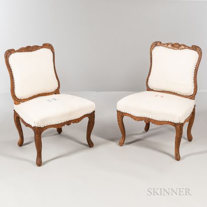 Pair of Carved Chestnut Side Chairs