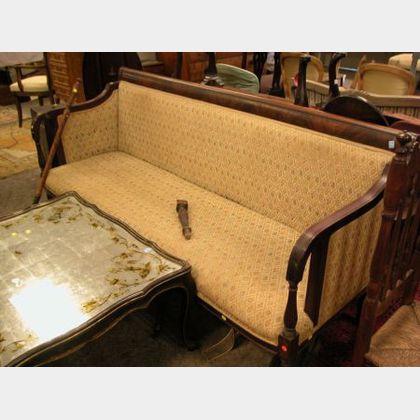 Federal-style Upholstered Mahogany and Maple Veneer Sofa. 