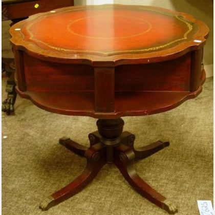 Georgian-style Leather-Inset Mahogany Bookshelf Drum Table. 