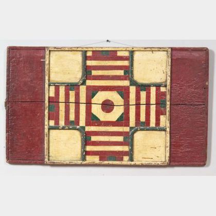 Painted Wooden Double-Sided Parcheesi/Checkers Game Board
