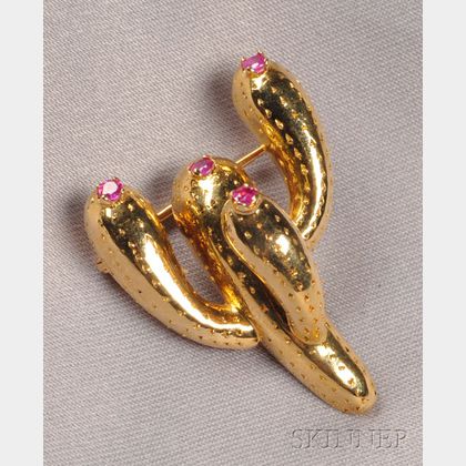 18kt Gold and Ruby Cactus Brooch, Tiffany & Co.