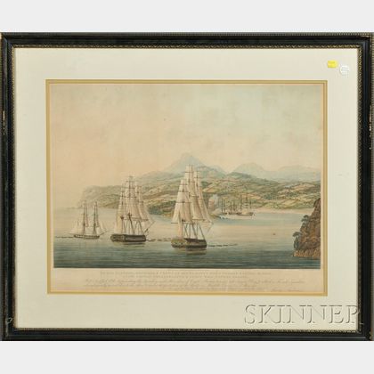 Set of Three Framed British Hand-tinted Prints of Napoleonic War Naval Battles