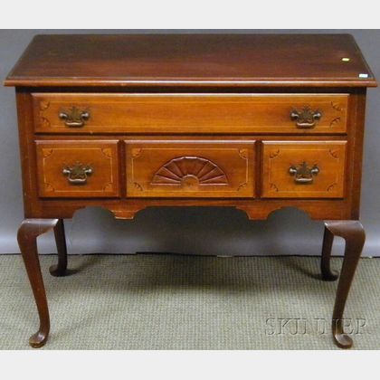 Queen Anne-style Inlaid Carved Mahogany Dressing Table. 