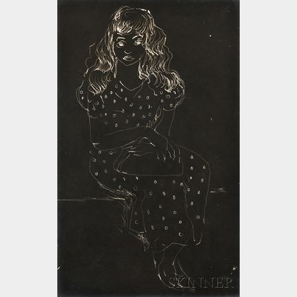 Konrad Cramer (German/American, 1888-1963) Cliché-verre Portrait of a Young Woman