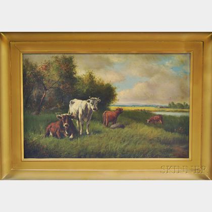 French School, 19th/20th Century Four Cows in a Verdant Landscape