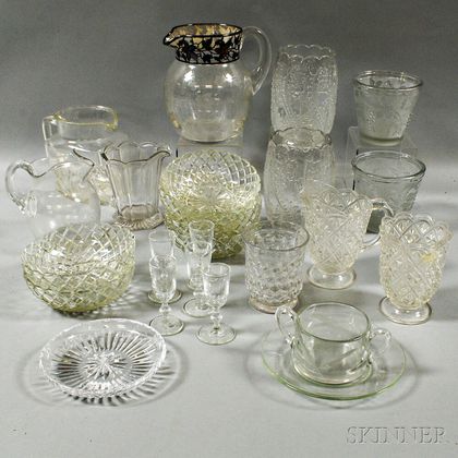 Group of Colorless Pressed Glass Tableware Items. Estimate $200-250