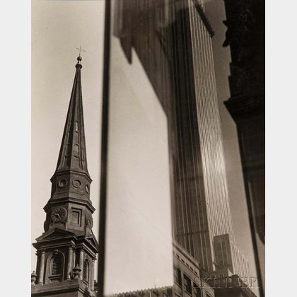 Sherril Schell (American, 1877-1964) Window Reflection, Brick Presbyterian Church and Empire State Building