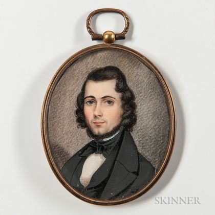 American School, Early 19th Century Miniature Portrait of a Young Man