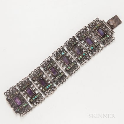 Matilda Eugenia Poulet Mexican Silver, Amethyst, and Hardstone Bracelet