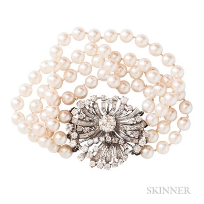 Diamond and Cultured Pearl Bracelet