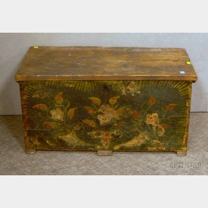Polychrome Painted Pine Storage Box with Wrought Iron Hardware