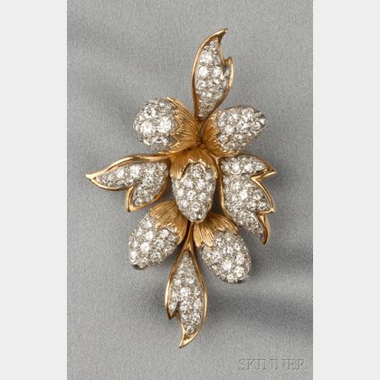 18kt Gold and Platinum and Diamond Brooch