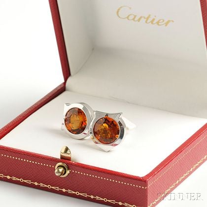 Cartier, Sterling Silver and Citrine Cuff Links