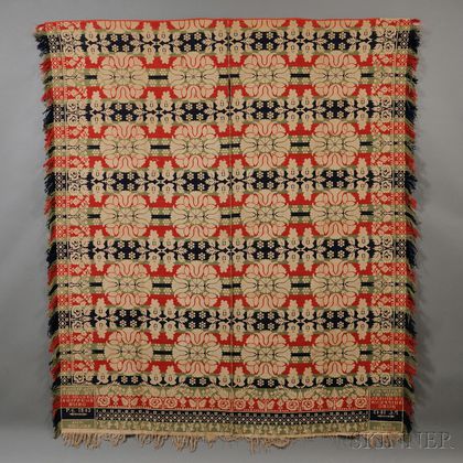 Three-color Woven Wool and Cotton Beiderwand Coverlet