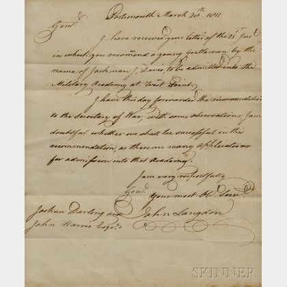Cornwallis, Charles Marquis (1738-1805) and John Langdon (1741-1819) Two Signed Documents.