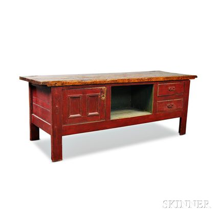 Large Red-painted Country Workbench