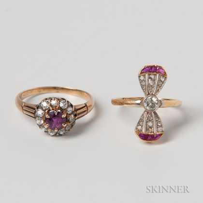 Two 18kt Gold, Ruby, and Diamond Rings