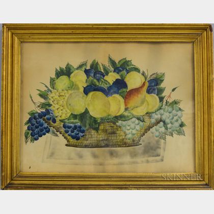 Framed Watercolor on Paper Theorem of a Basket of Fruit