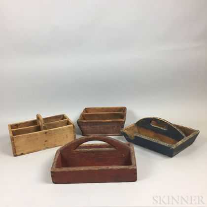 Four Painted Pine Cutlery Trays