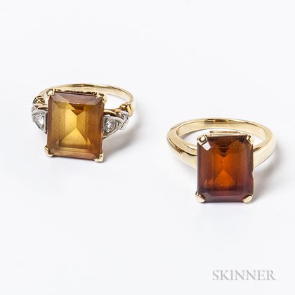 Two Gold and Citrine Rings