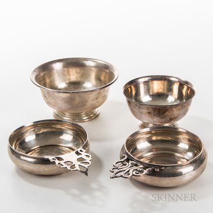 Two Sterling Silver Porringers, a Paul Revere Reproduction Sterling Silver Footed Bowl, and a Gorham Silver-plated Footed Bowl