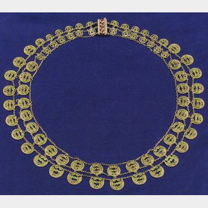 18kt Gold and Plique-a-jour Enamel Necklace