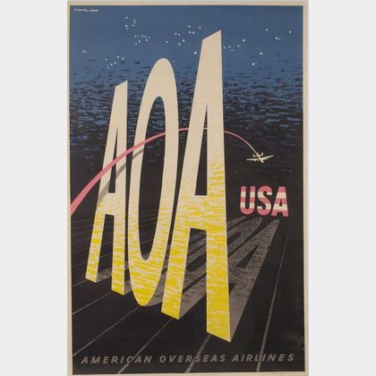 Four Lewitt-Him American Overseas Airlines Aviation Posters