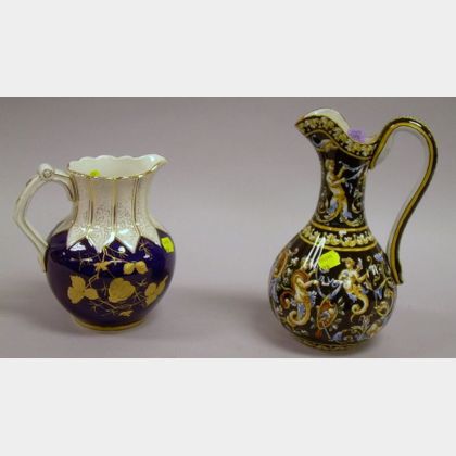 Victorian Italian Renaissance-style Decorated Porcelain Jug and a Victorian Gilt Enamel Decorated Ceramic Jug.... 