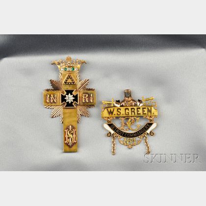 Antique 14kt Gold, Enamel, and Gem-set Masonic Cross