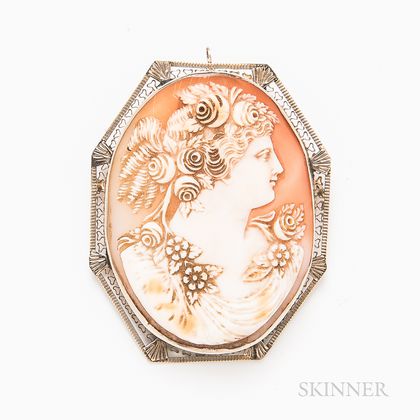 14kt White Gold Shell Cameo Brooch
