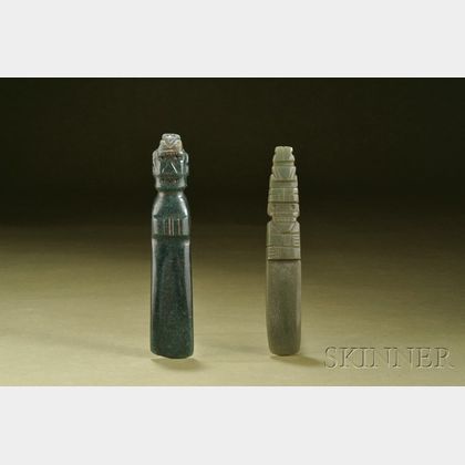 Two Pre-Columbian Carved Jade Celts