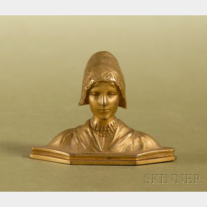 French Solid Cast Gilt-bronze Bust of a Peasant Girl